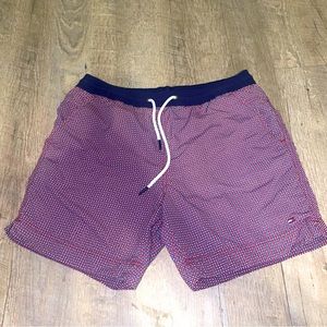 TOMMY HILFIGER Nautical Swim Trunk Short Mens Sz Small Red White Blue Drawstring